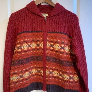 Eddie Bauer Fair Isle Cardigan Sweater - Large - Dark Red Multi - Vintage - VGC